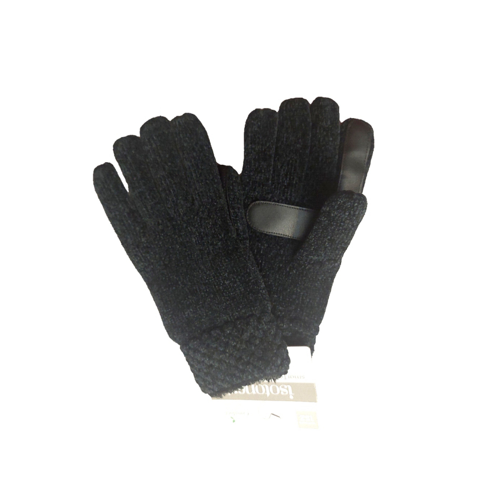 Isotoner Signature Black Chenille Cable-Knit Gloves Sz One Size NWT